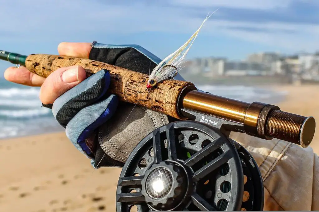 Fishing rod handle held by an angler