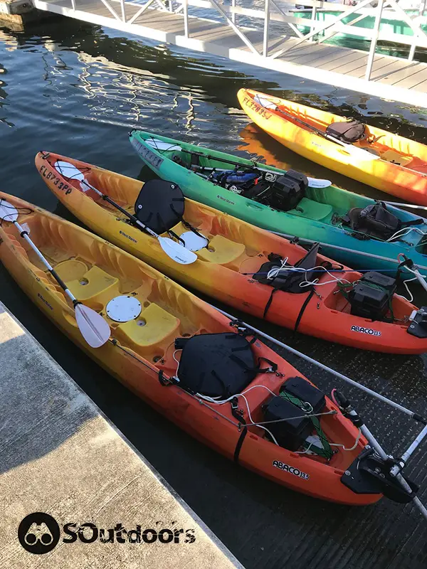 Motorized and pedal kayaks on standby to be used for fishing