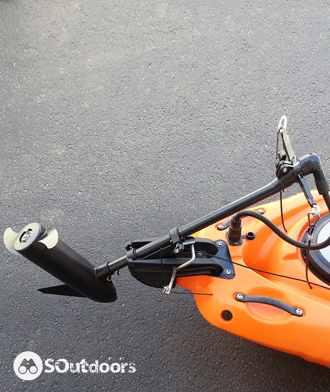 Transom trolling motors perfectly attached to a kayak
