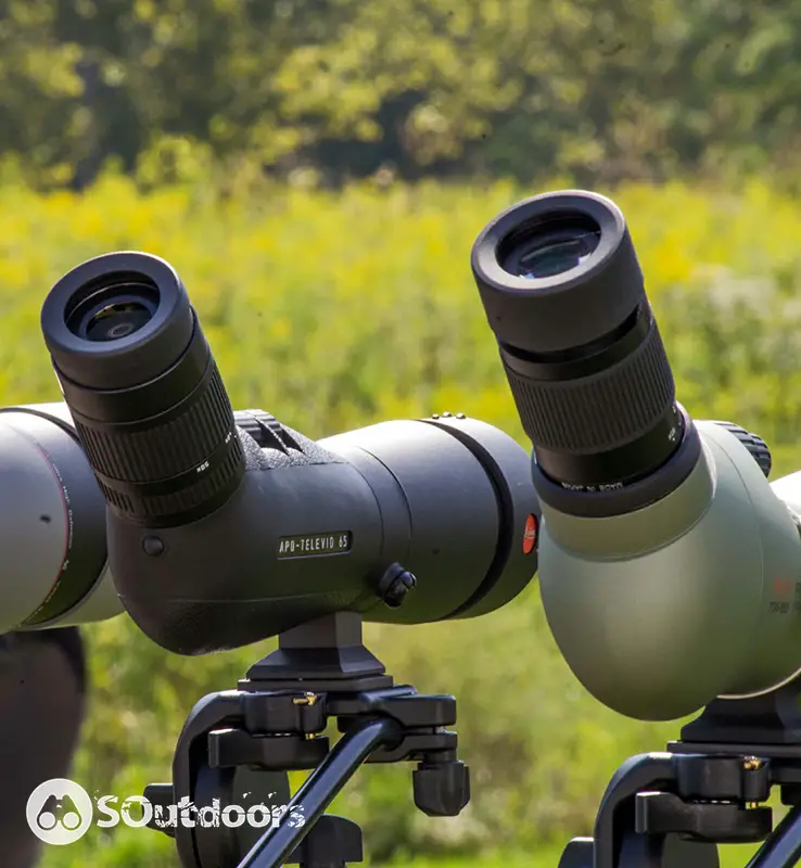 Two angle designed spotting scope mounted on a tripod