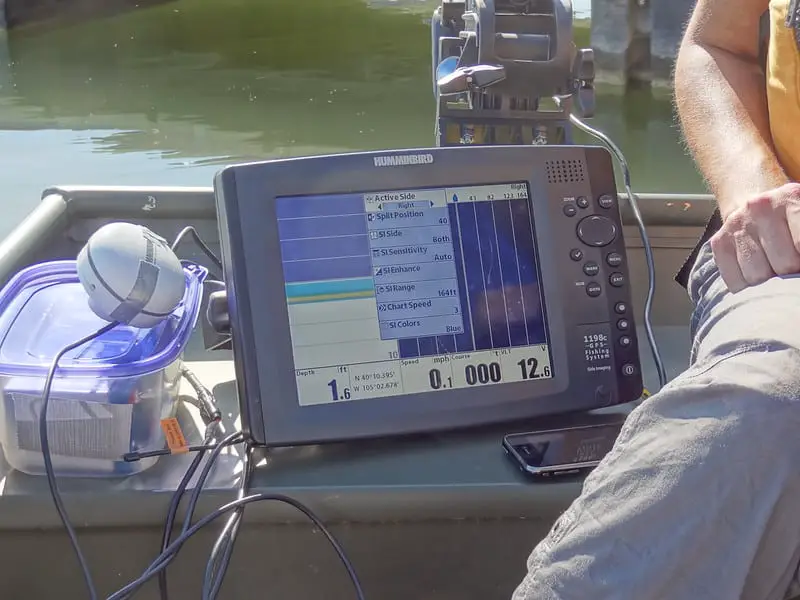 Humminbird basemap on a display mounted on the boat