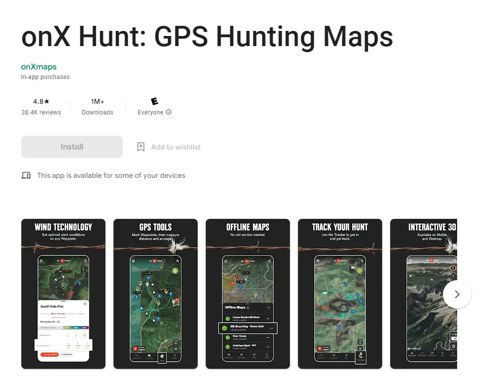 onX Hunt GPS hunting maps app download page with screenshots of maps