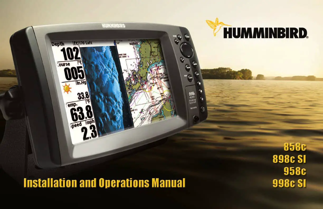 A humminbird fish finder with data display on its screen