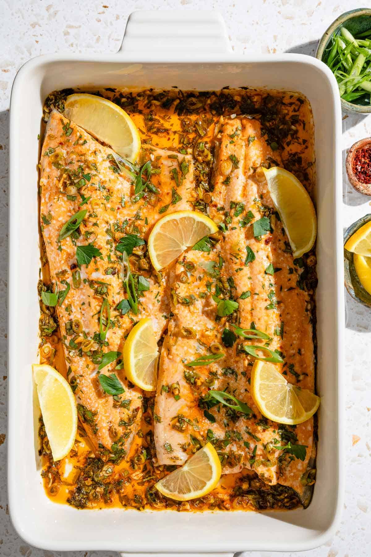 Baked Trout with Lemon, Garlic, and Fresh Herbs