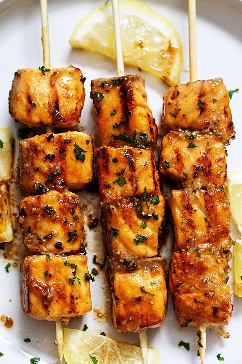 grilled salmon dinner ideas - 6-Lemon-Garlic Butter Salmon Skewers-salmon-lemon-butter-sauce