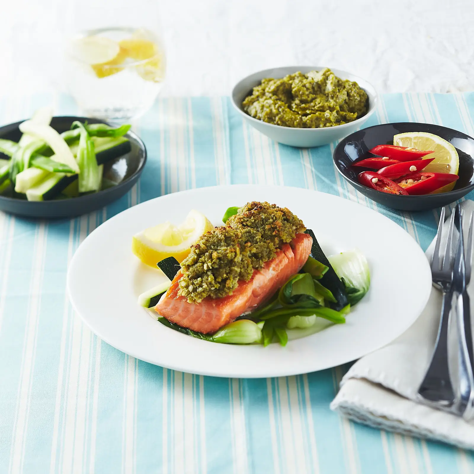 Oven Baked Salmon with Pesto alla Genovese Crust