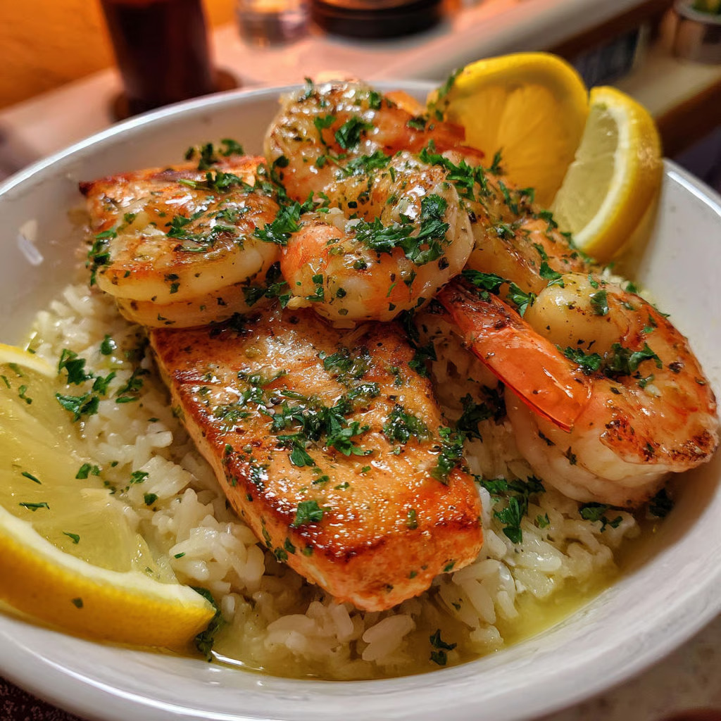 Easy Salmon And Shrimp Recipes - 5-Garlic Butter Salmon & Shrimp Rice Bowl-1762699799479-p0d5n199