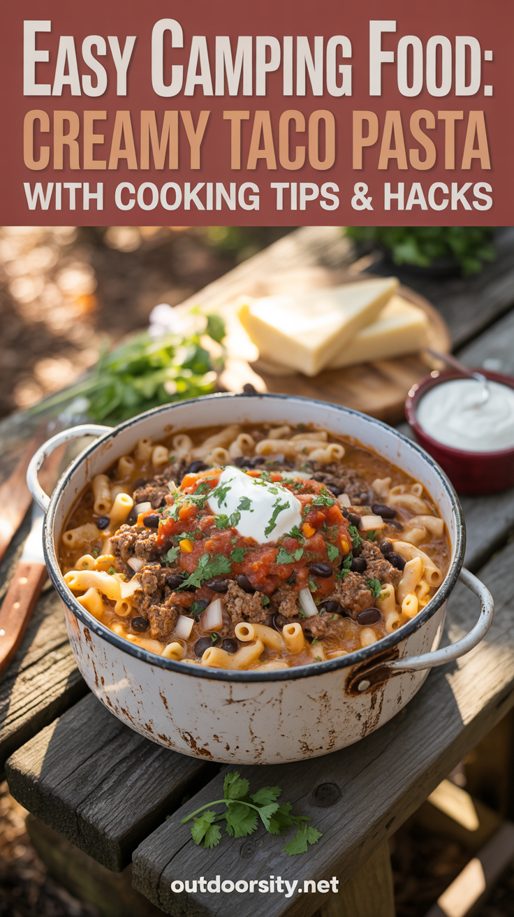 pin-1-Easy Camping Food Creamy Taco Pasta With Cooking Tips Hacks-2