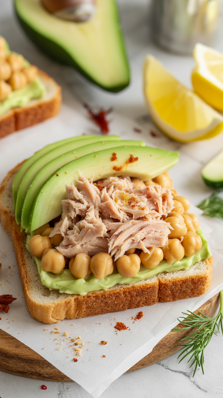 pin-1-Simple Easy Healthy Tuna Chickpea Smash Snack Toasts-6