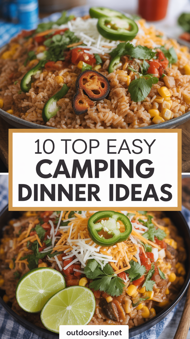 Top Easy Camping Dinner Ideas - pin-10-Easy Cheesy Black Bean Rice Skillet For Camping Dinner-3